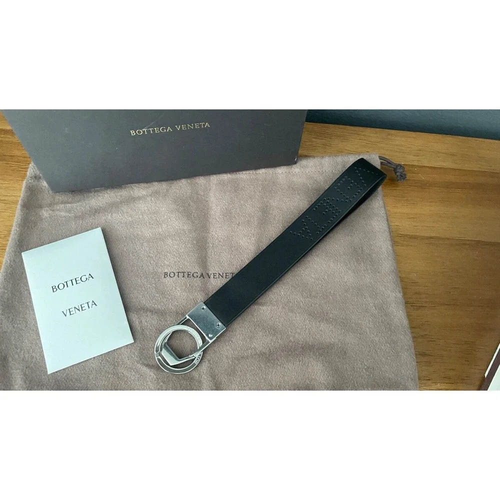 Bottega Veneta Black Perforated Leather Key Chain Key Fob